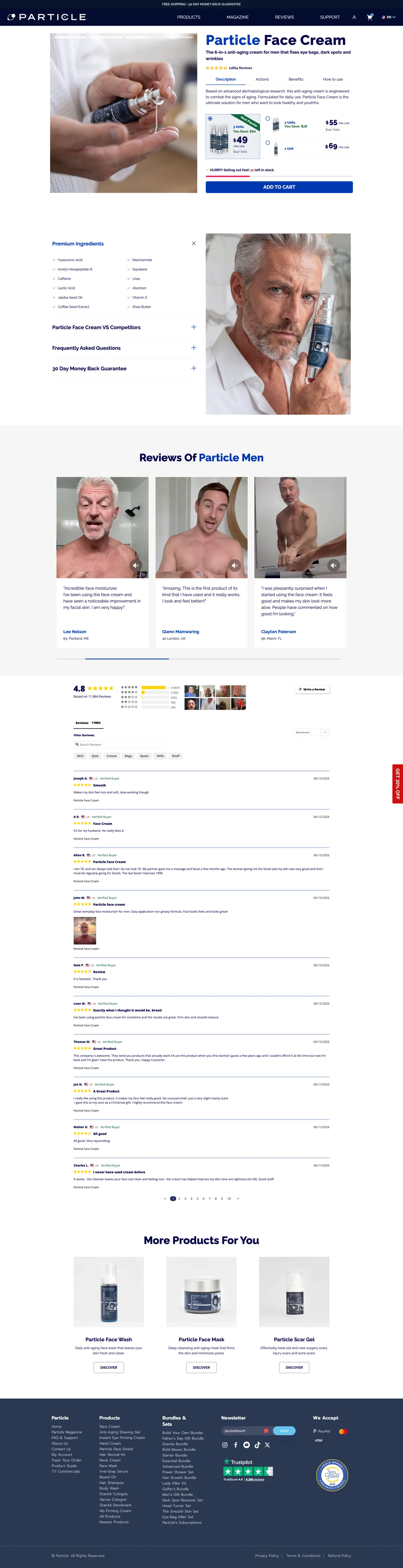 Particle's existing product page, the control in the test